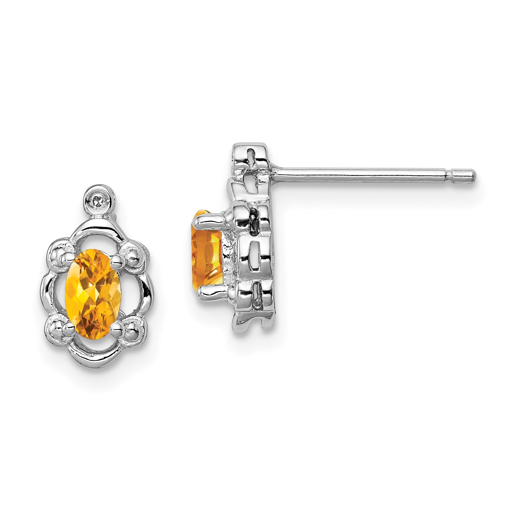 Sterling Silver Rhodium-plated Citrine & Diam. Earrings Main image