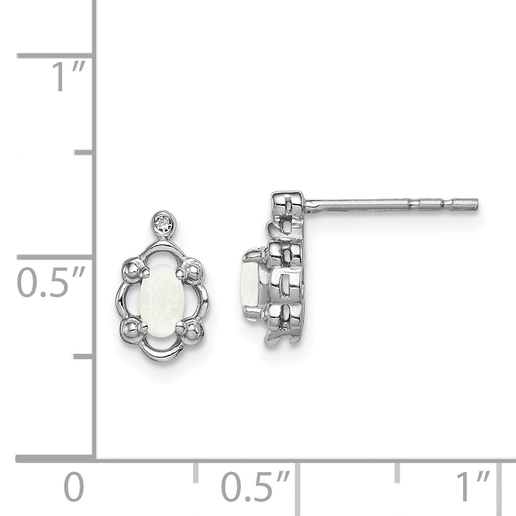 Sterling Silver Rhodium-Plated Opal & Diamond Earrings with Polished Finish
