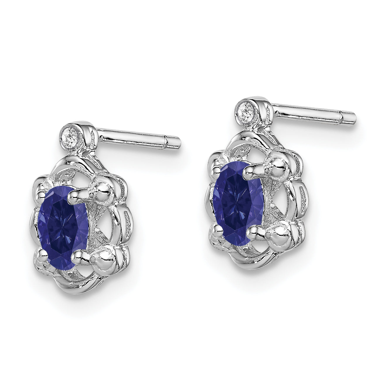 Sterling Silver Rhodium-Plated Sapphire & Diamond Earrings Polished, Elegant Birthstone Style Secondary image