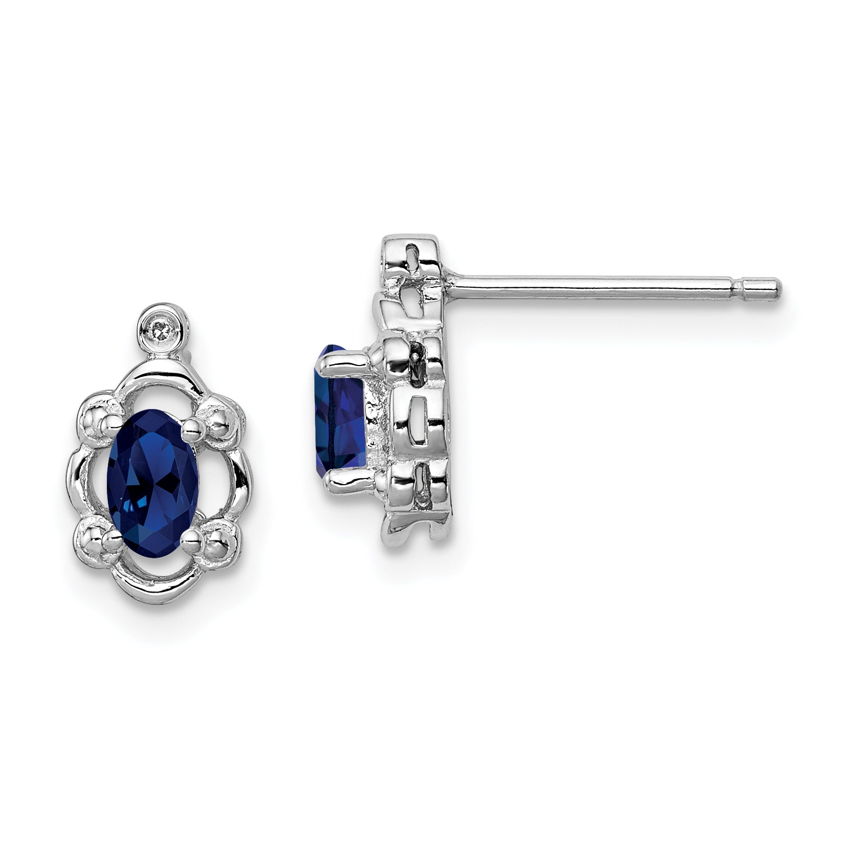 Sterling Silver Rhodium-plated Created Sapphire & Diam. Earrings Main image