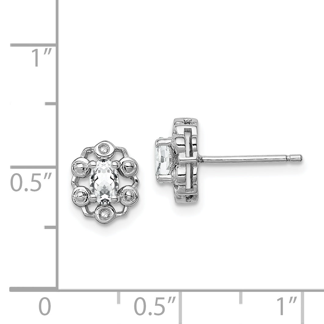 Sterling Silver 925 Rhodium-Plated White Topaz & Diamond Button Earrings