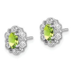 Sterling Silver Rhodium-Plated Peridot & Diamond Earrings Polished Birthstone Design