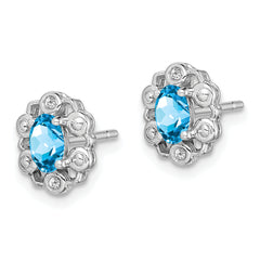 Sterling Silver Rhodium-Plated Swiss Blue Topaz & Diamond Earrings  Polished Oval Cut