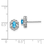Sterling Silver Rhodium-Plated Swiss Blue Topaz & Diamond Earrings  Polished Oval Cut