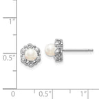925 Sterling Silver Pearl & Diamond Button Earrings, Rhodium-Plated, Polished Finish