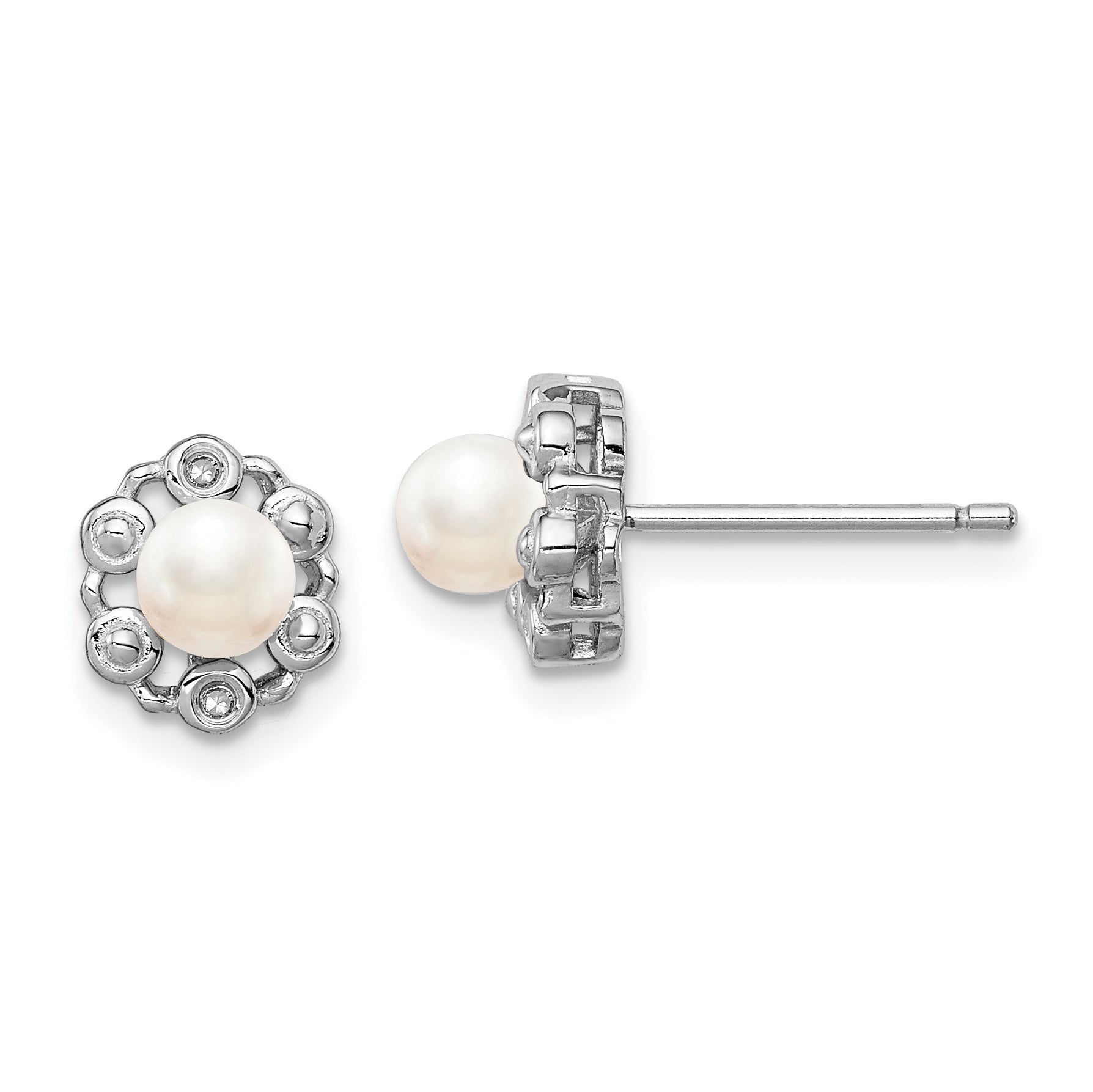 Sterling Silver Rhodium-plated FW Cultured Pearl & Diam. Earrings Main image