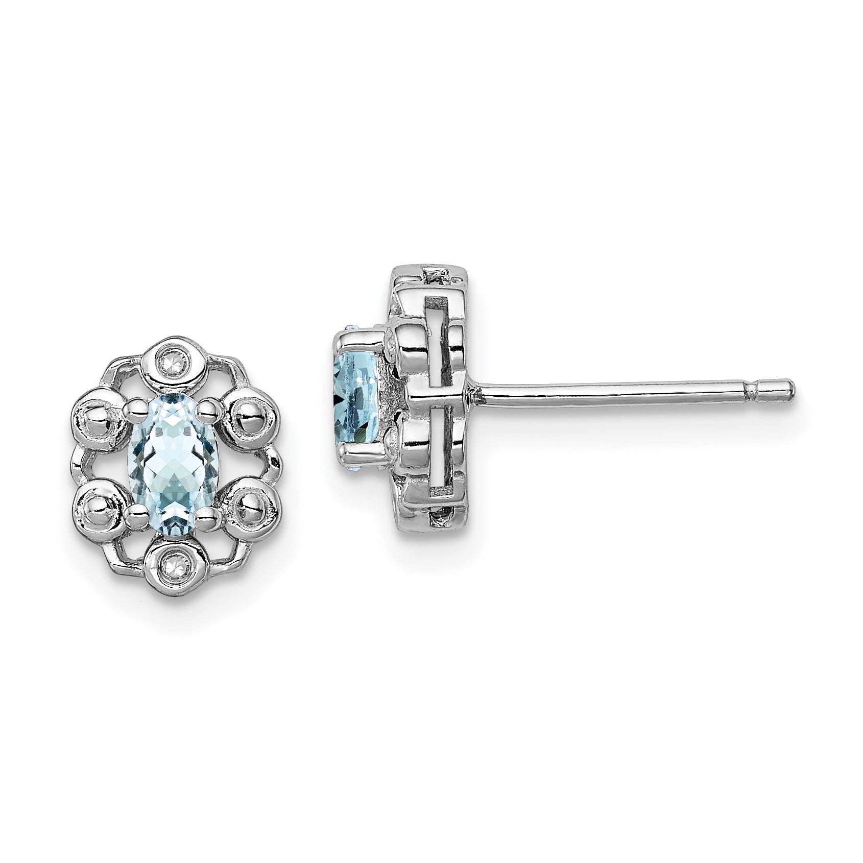 Sterling Silver Rhodium-plated Aquamarine & Diam. Earrings Main image