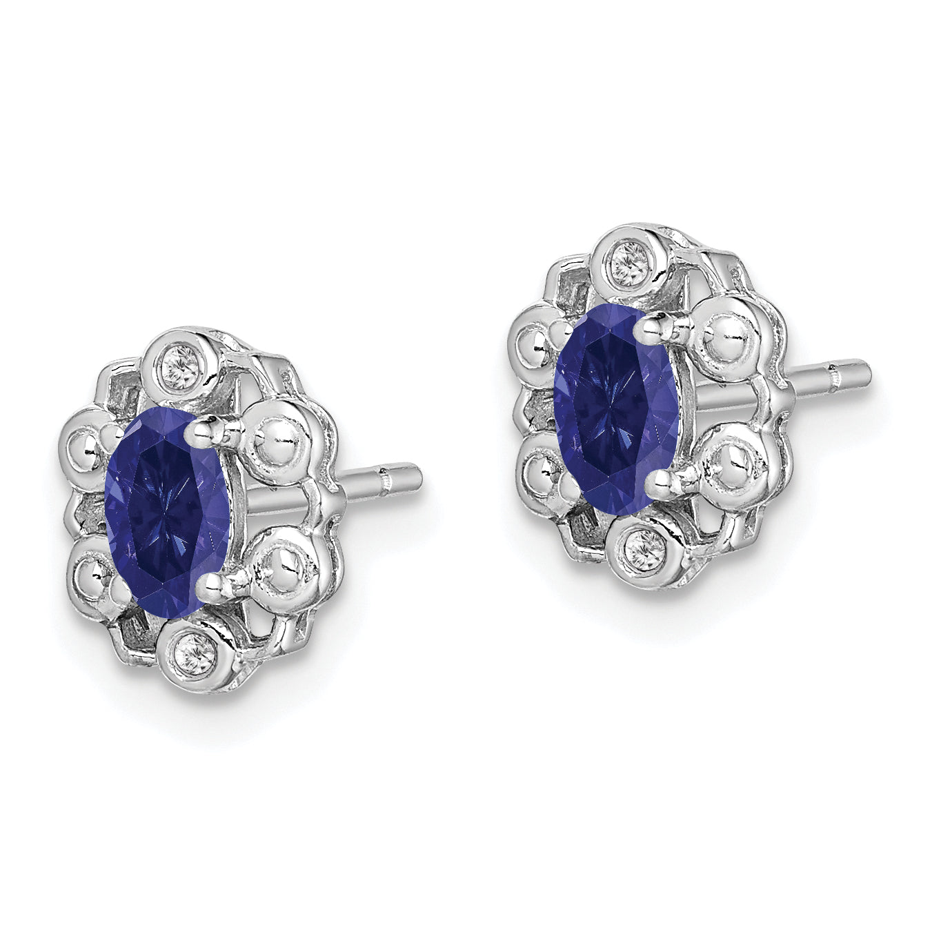 Sterling Silver Rhodium-Plated Sapphire & Diamond Earrings with Polished Finish