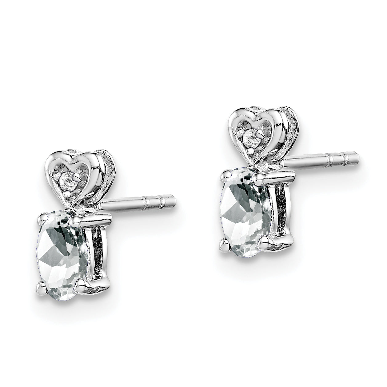 Sterling Silver Rhodium-Plated White Topaz & Diamond Button Earrings  Elegant, Natural Birthstone Design Secondary image