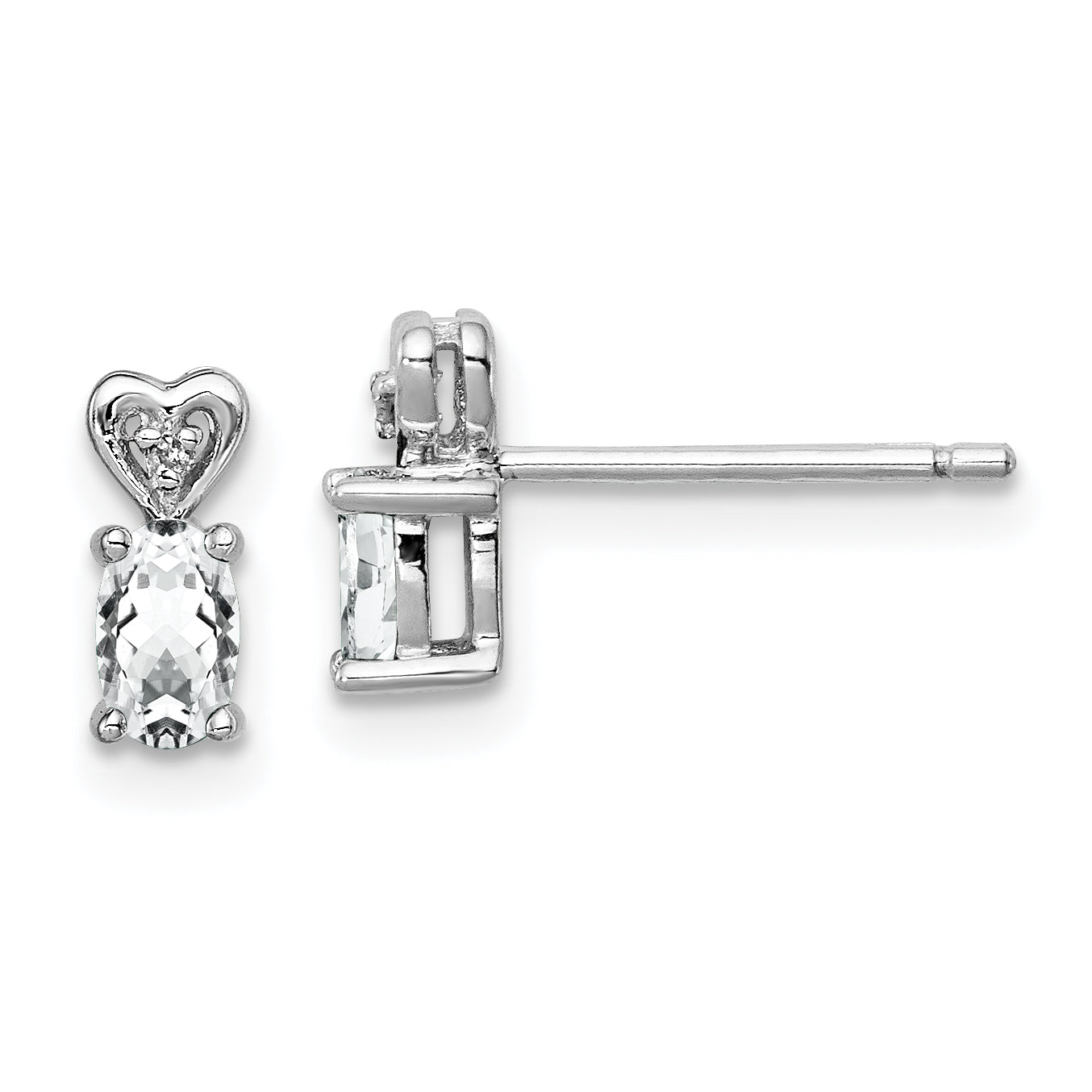 Sterling Silver Rhodium-plated White Topaz & Diam. Earrings