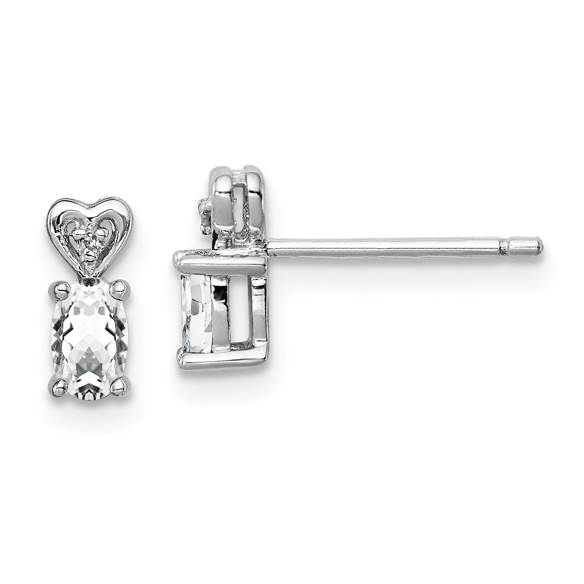 Sterling Silver Rhodium-plated White Topaz & Diam. Earrings