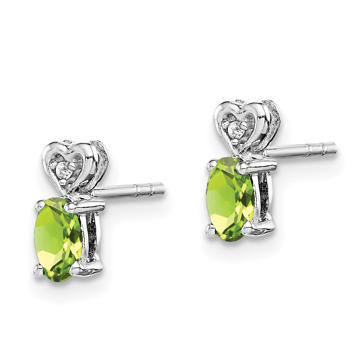 Sterling Silver Rhodium-Plated Peridot & Diamond Earrings Polished Oval Design Secondary image