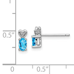 Sterling Silver Rhodium-Plated Swiss Blue Topaz & Diamond Earrings Elegant Button Style