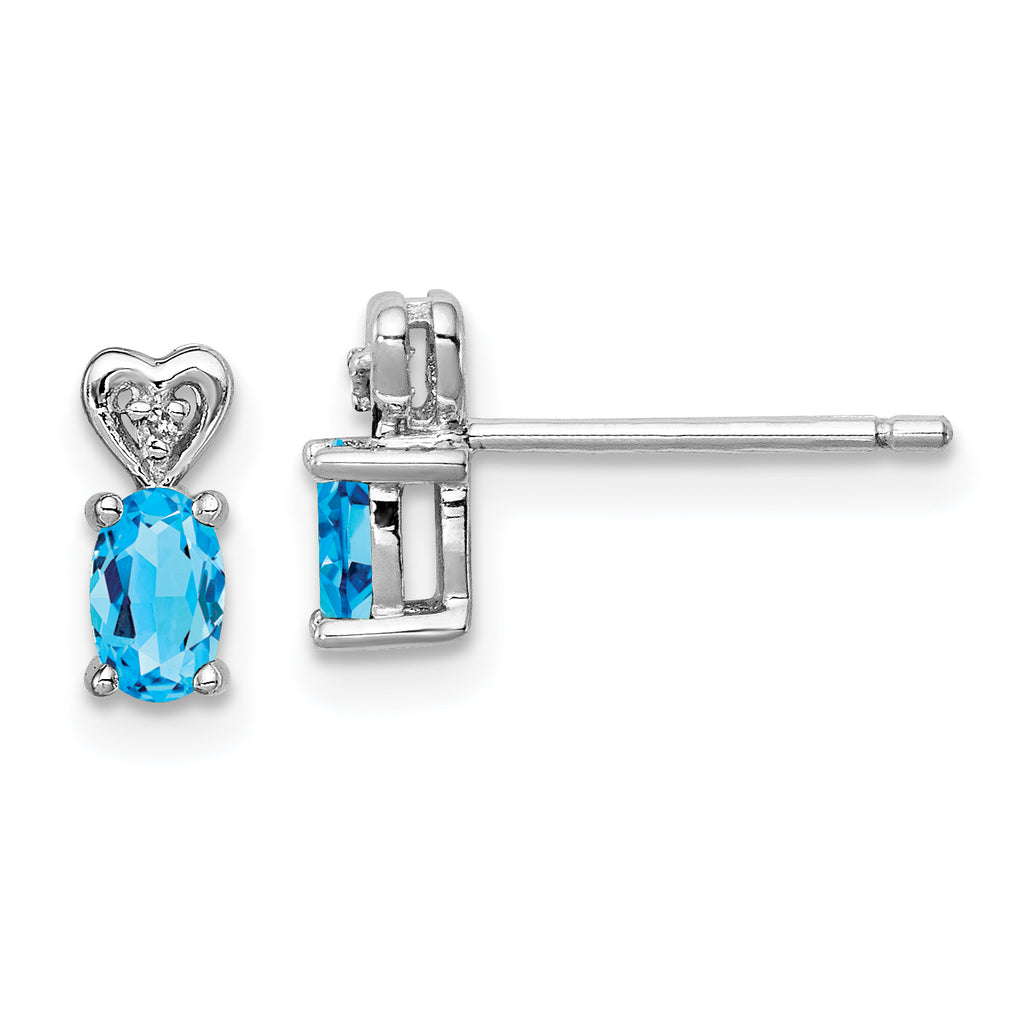 Sterling Silver Rhodium-plated Light Swiss Blue Topaz & Diam. Earrings