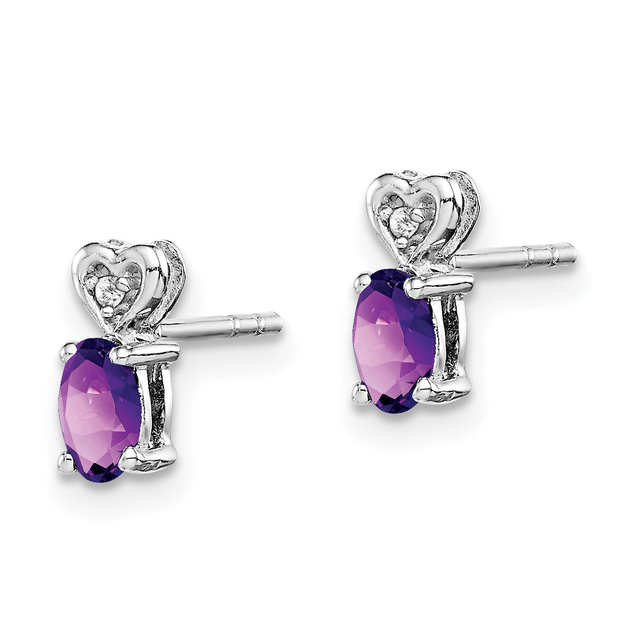 925 Sterling Silver Amethyst & Diamond Rhodium-Plated Earrings  Elegant Birthstone Design Secondary image
