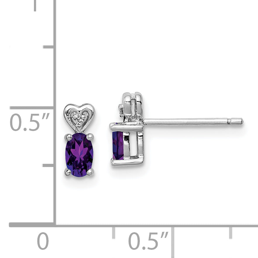925 Sterling Silver Amethyst & Diamond Rhodium-Plated Earrings  Elegant Birthstone Design