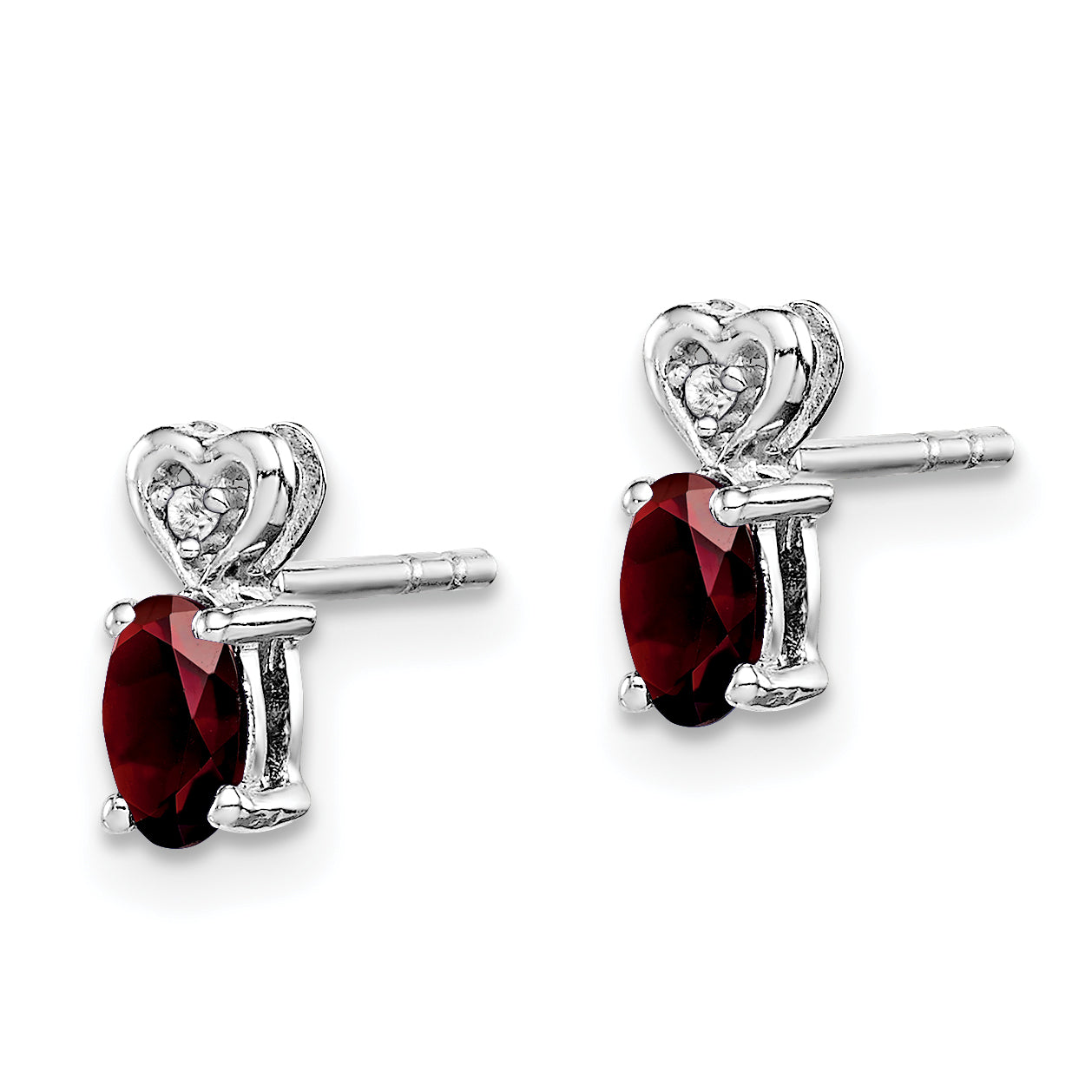 925 Sterling Silver Rhodium-Plated Garnet & Diamond Earrings  Polished Elegance for Women Secondary image