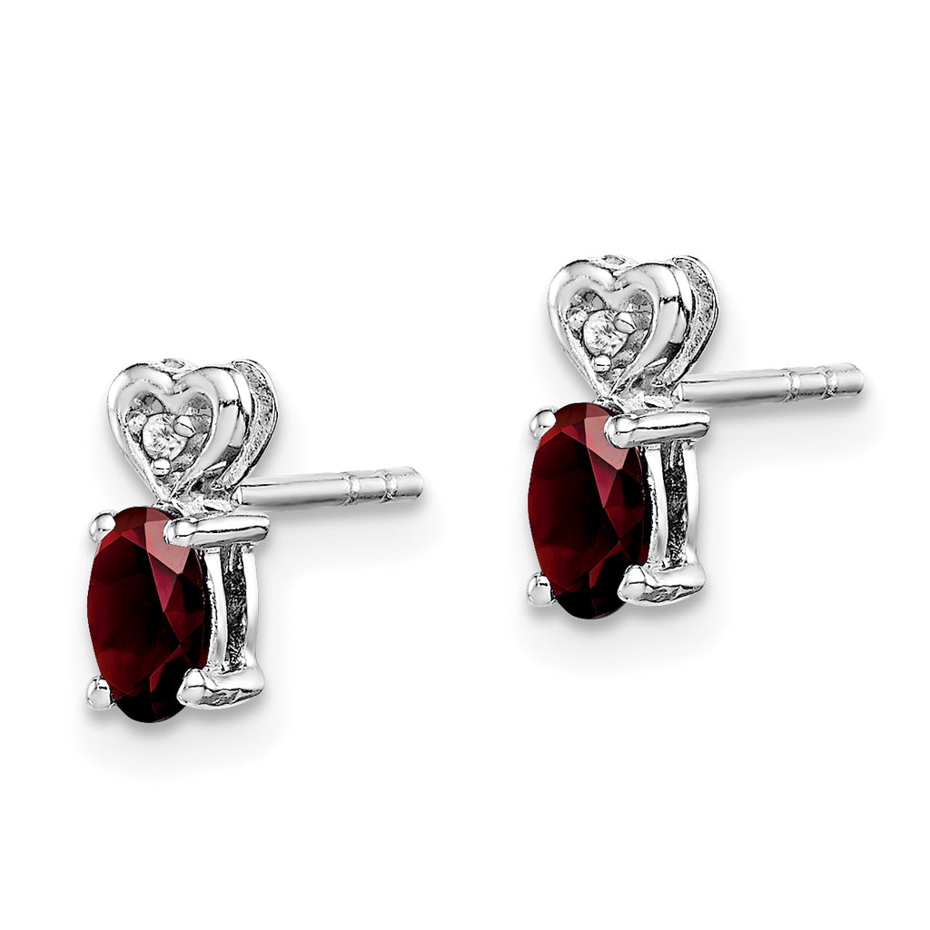 925 Sterling Silver Rhodium-Plated Garnet & Diamond Earrings  Polished Elegance for Women