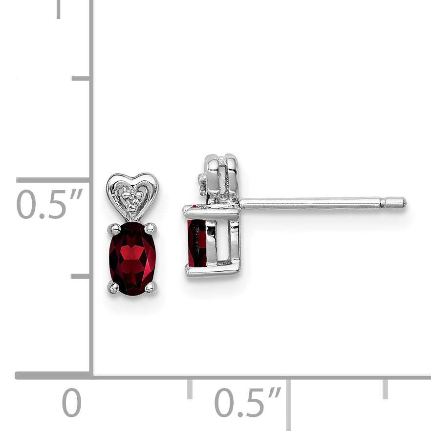 925 Sterling Silver Rhodium-Plated Garnet & Diamond Earrings  Polished Elegance for Women