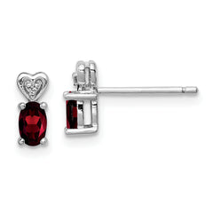 Sterling Silver Rhodium-plated Garnet & Diam. Earrings