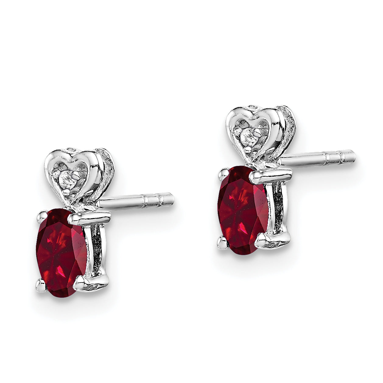 Sterling Silver Rhodium-Plated Ruby & Diamond Earrings Elegant Birthstone Design Secondary image
