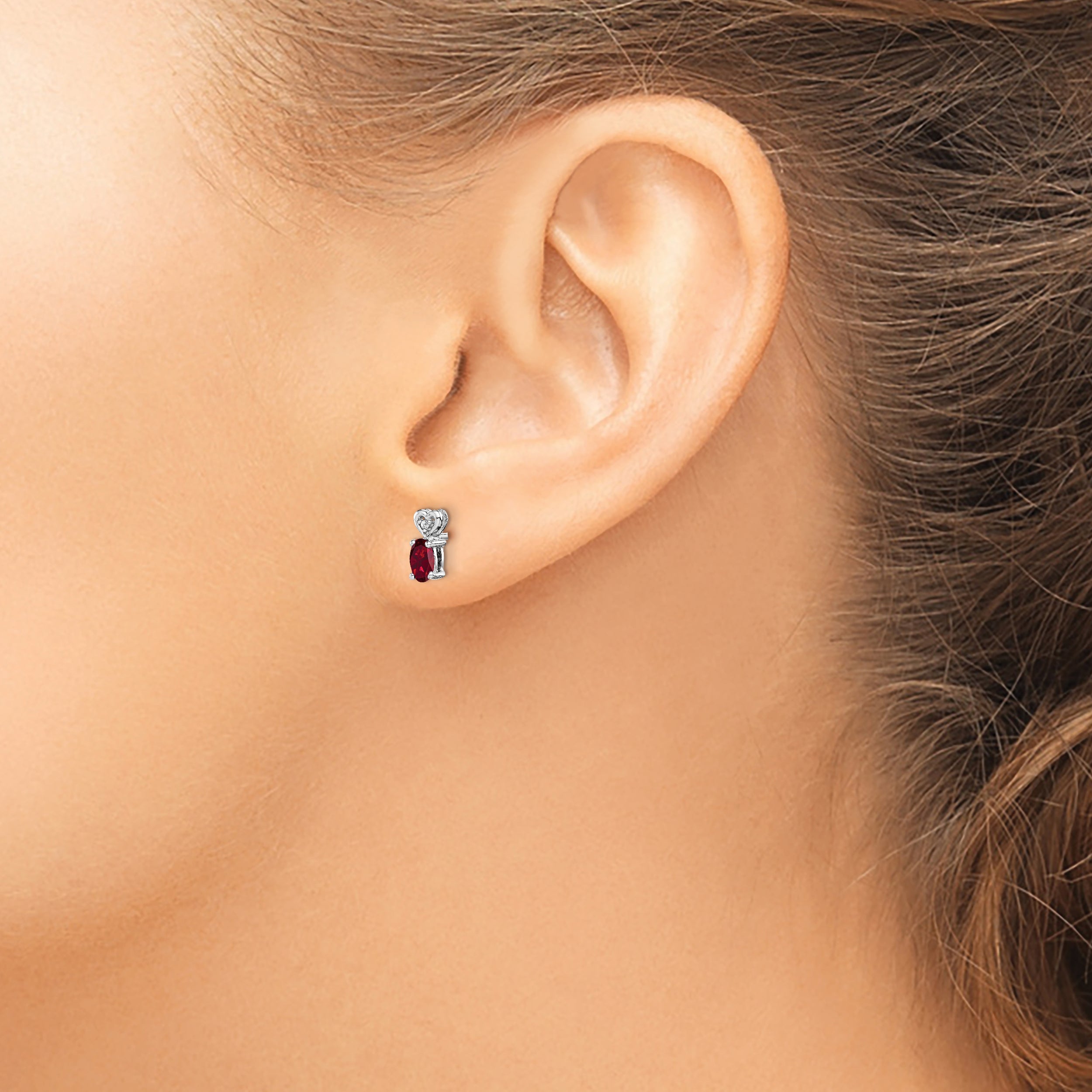 Sterling Silver Rhodium-Plated Ruby & Diamond Earrings Elegant Birthstone Design