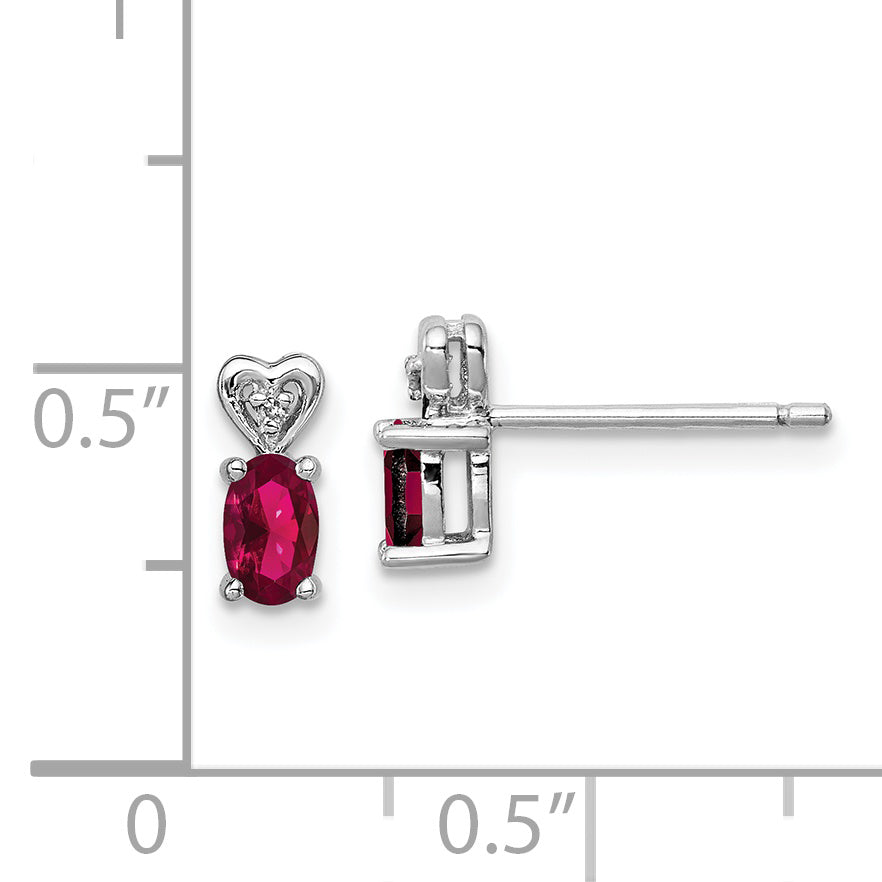 Sterling Silver Rhodium-Plated Ruby & Diamond Earrings Elegant Birthstone Design