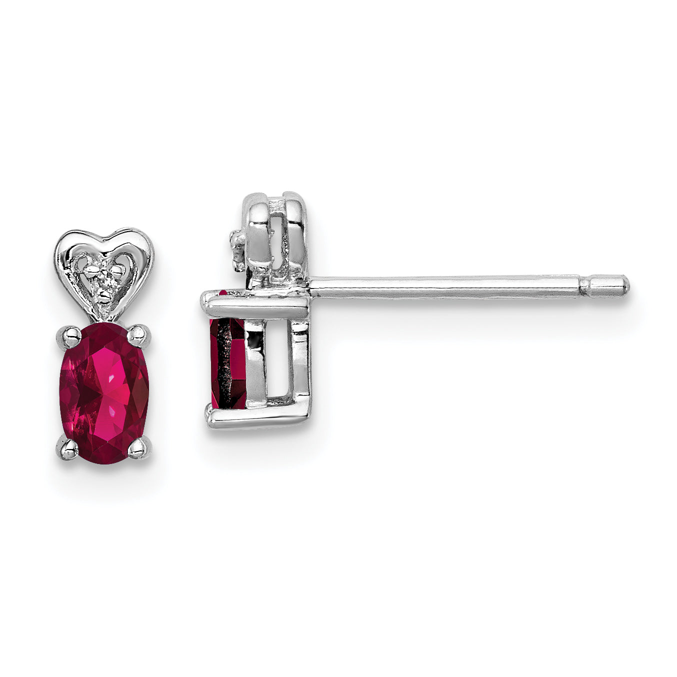 Sterling Silver Rhodium-plated Created Ruby & Diam. Earrings Main image