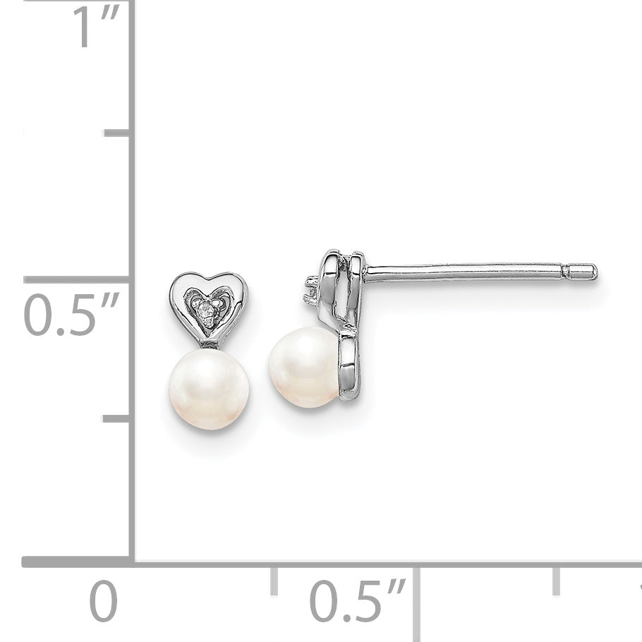 Sophia Jewelers 925 Sterling Silver Rhodium-Plated Pearl & Diamond Button Earrings