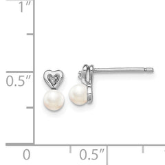 Sterling Silver Rhodium-plated FW Cultured Pearl & Diam. Earrings