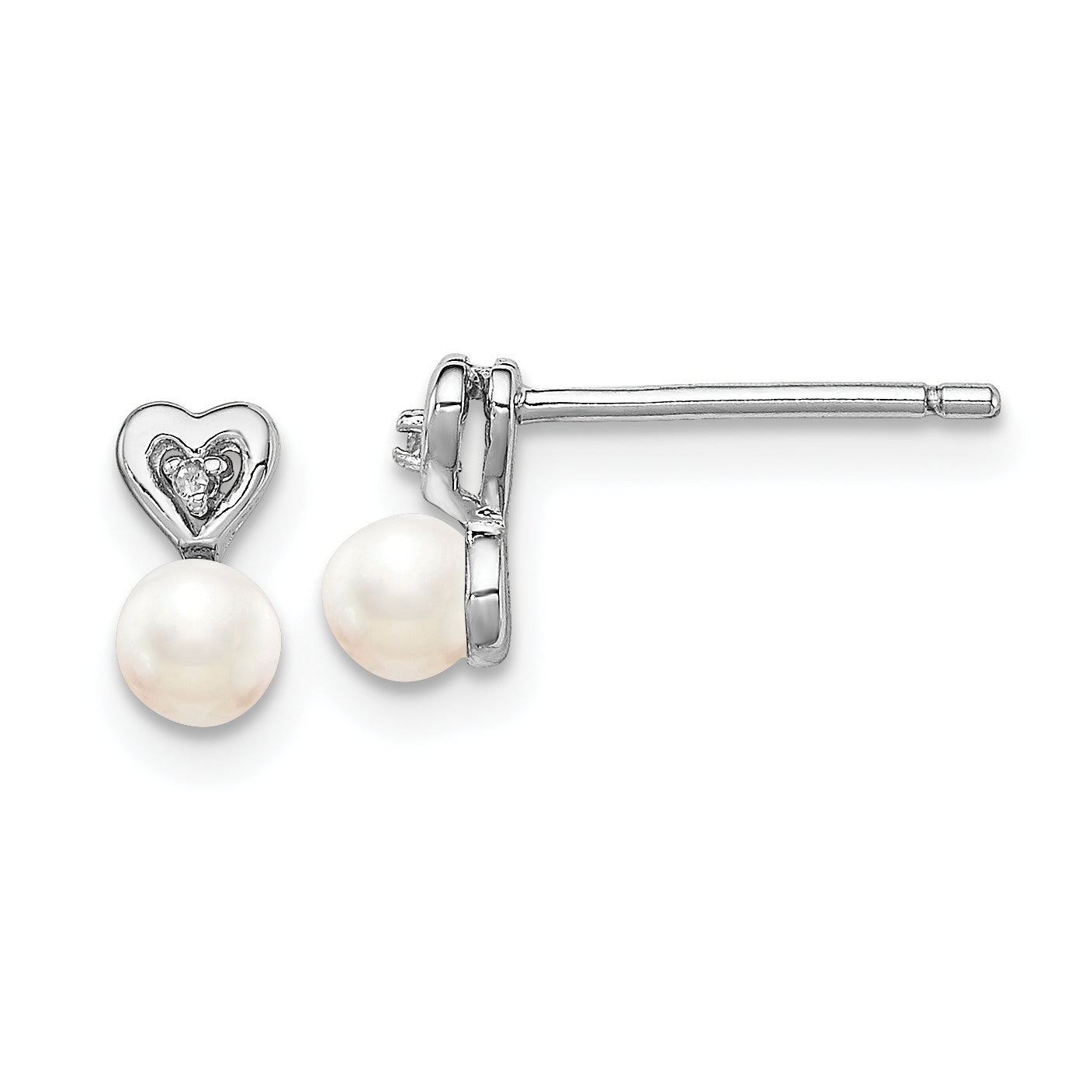 Sterling Silver Rhodium-plated FW Cultured Pearl & Diam. Earrings Main image