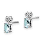 Sterling Silver Rhodium-Plated Aquamarine and Diamond Button Earrings  Elegant Polished Finish