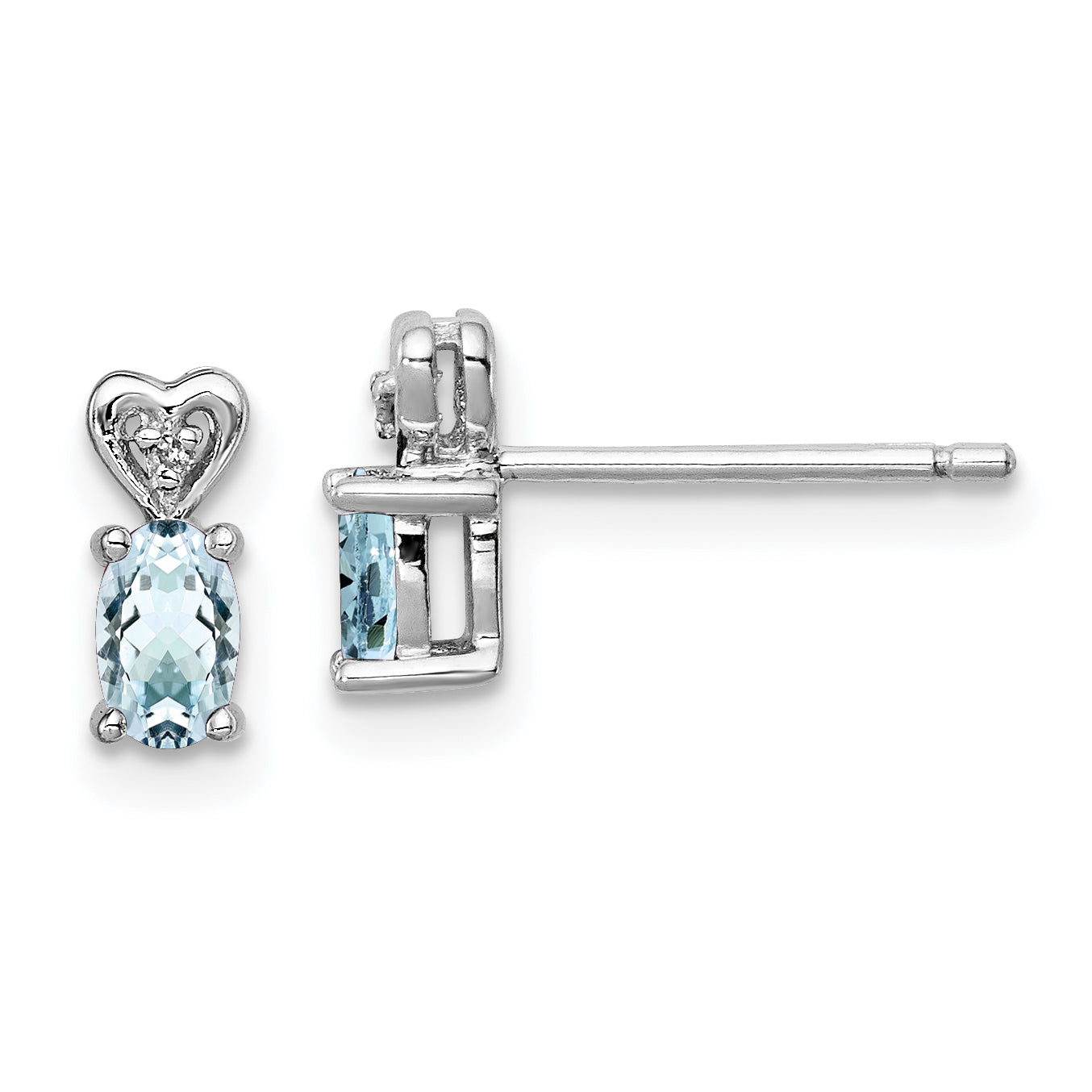 Sterling Silver Rhodium-plated Aquamarine & Diam. Earrings Main image