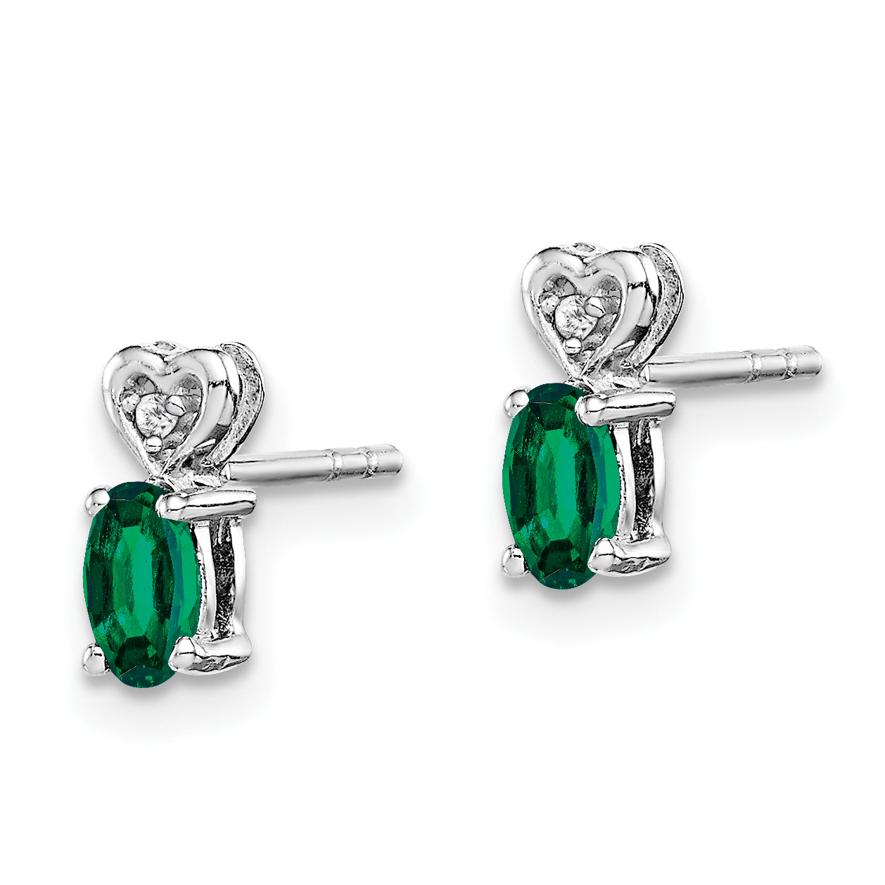 Sophia Jewelers Sterling Silver Rhodium-Plated Emerald & Diamond Earrings  Elegant Birthstone Design Secondary image