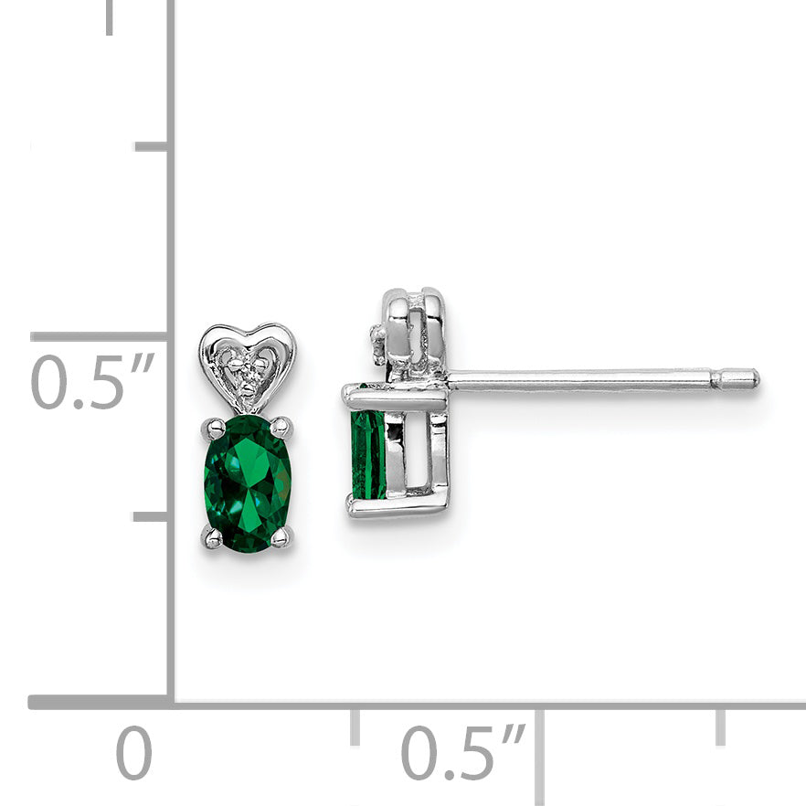 Sophia Jewelers Sterling Silver Rhodium-Plated Emerald & Diamond Earrings  Elegant Birthstone Design