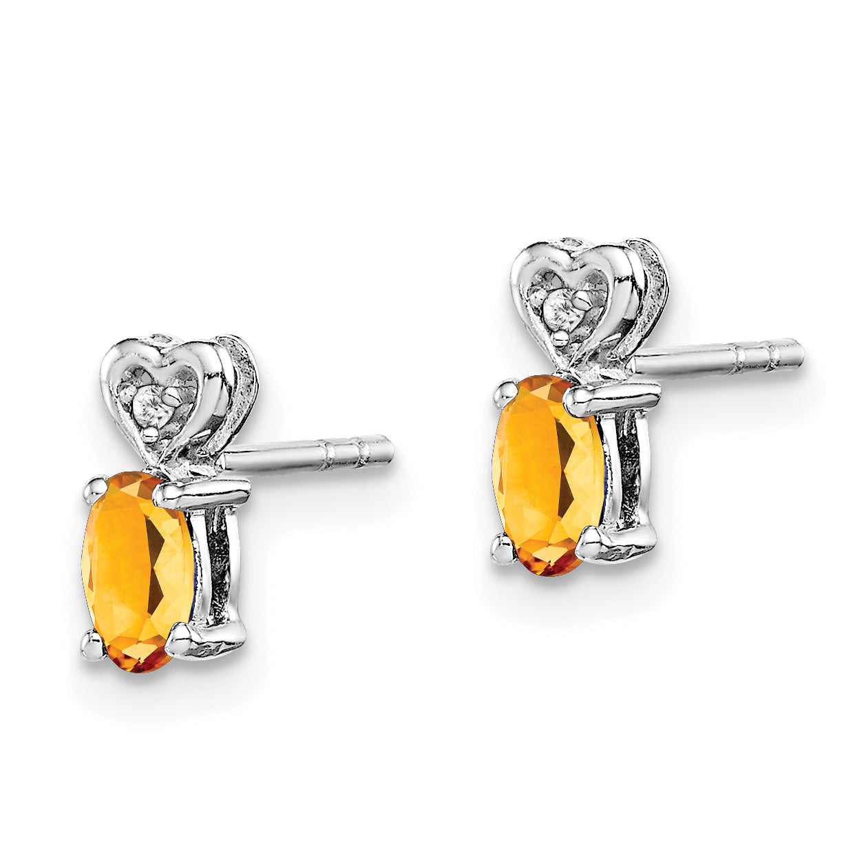 Sophia Jewelers Rhodium-Plated Sterling Silver Citrine & Diamond Button Earrings Secondary image