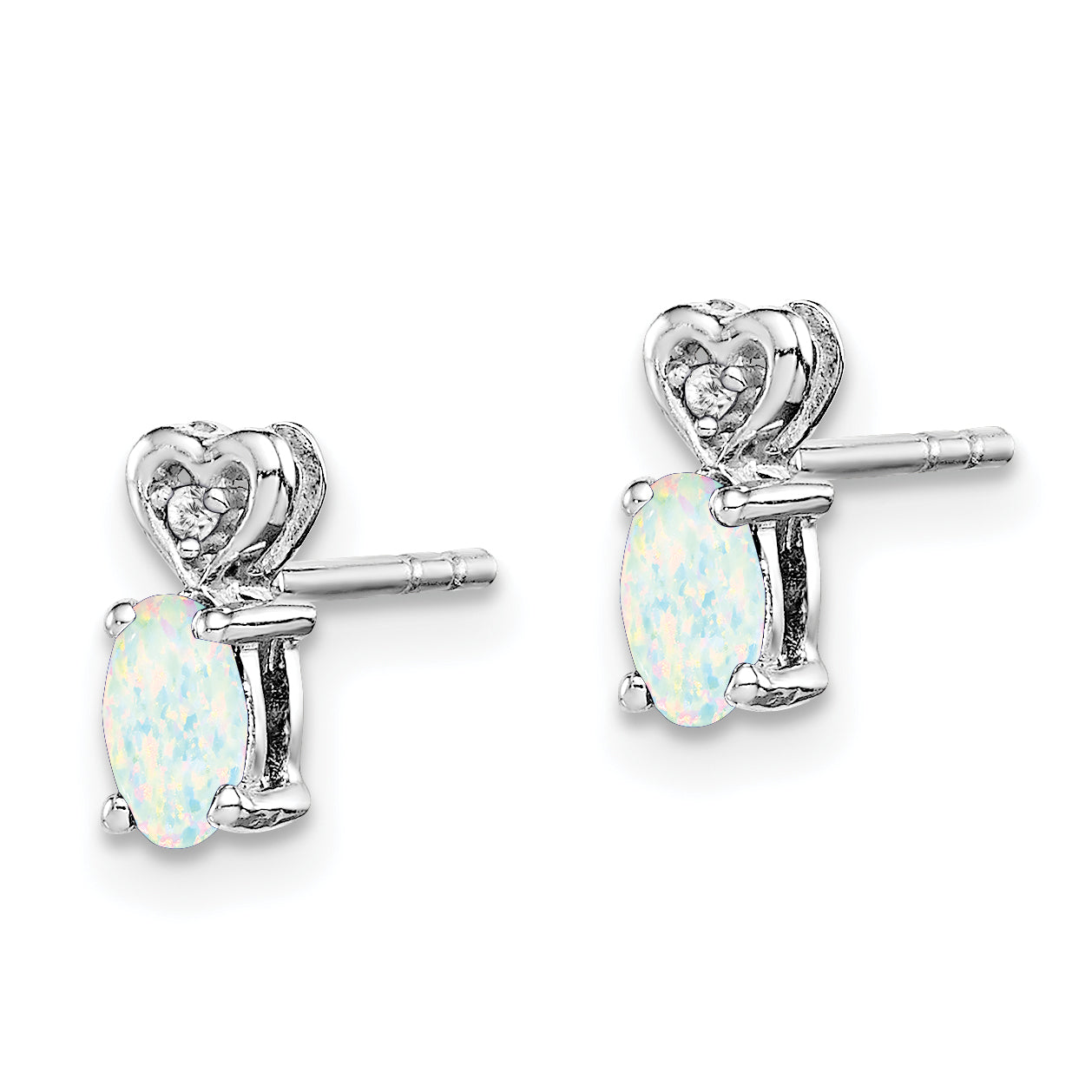 Sterling Silver Rhodium-Plated Opal & Diamond Earrings with Polished Finish Secondary image
