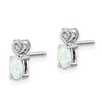 Sterling Silver Rhodium-Plated Opal & Diamond Earrings with Polished Finish