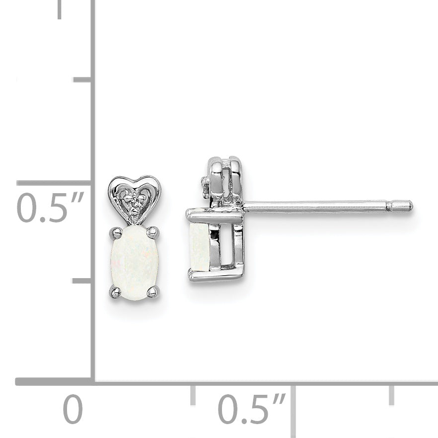 Sterling Silver Rhodium-Plated Opal & Diamond Earrings with Polished Finish