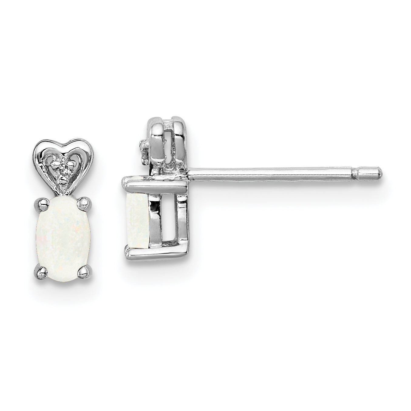 Sterling Silver Rhodium-plated Created Opal & Diam. Earrings Main image