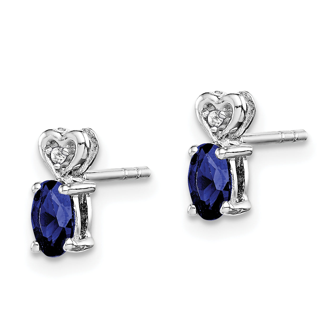 Sterling Silver Sapphire & Diamond Earrings with Rhodium Polish  Elegant Birthstone Design Secondary image