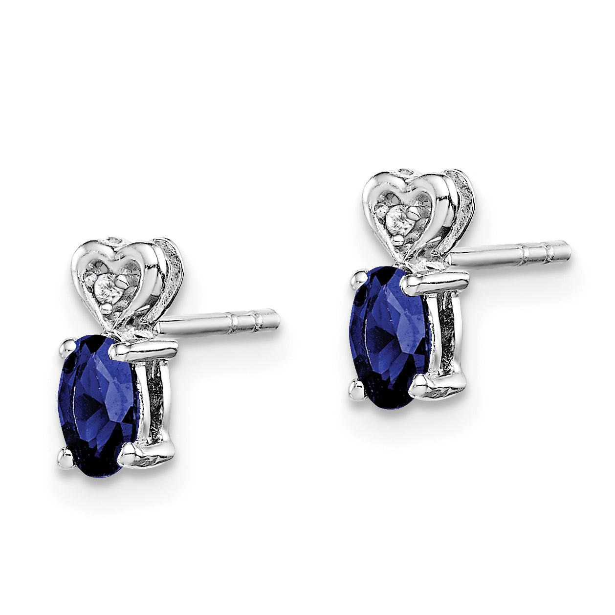 Sterling Silver Rhodium-plated Created Sapphire & Diam. Earrings