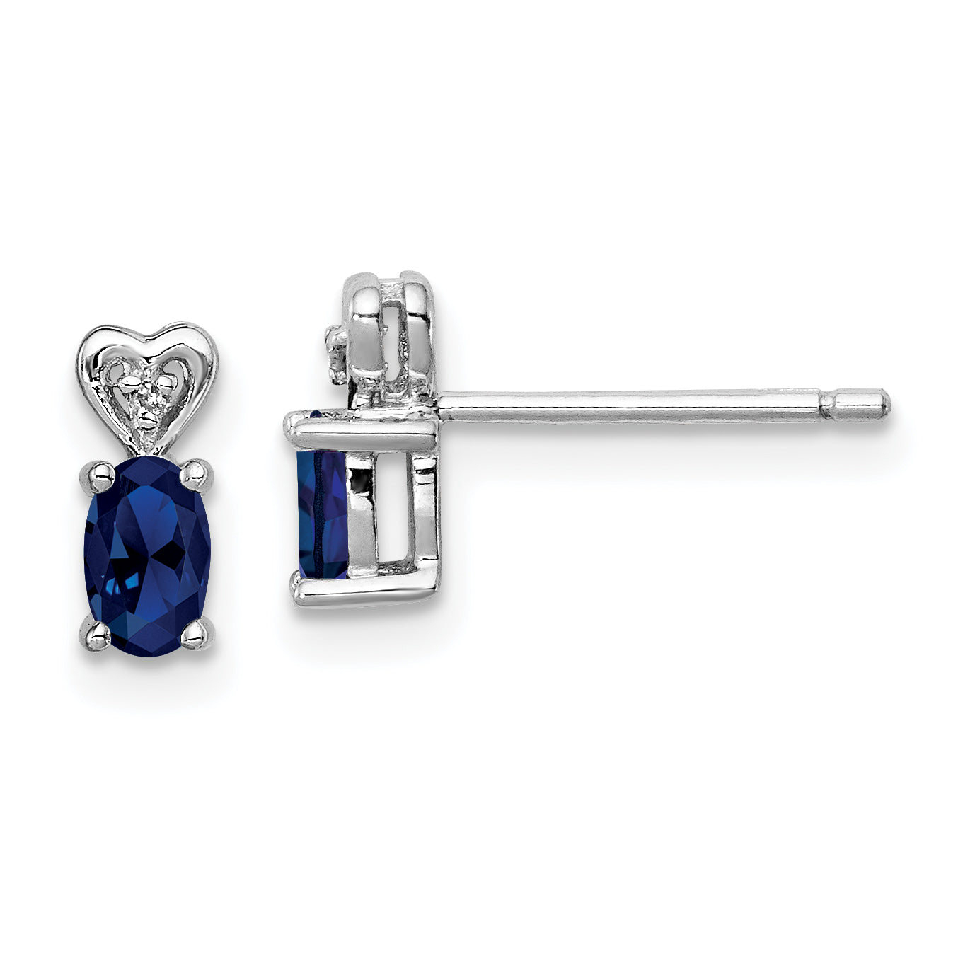 Sterling Silver Rhodium-plated Created Sapphire & Diam. Earrings Main image