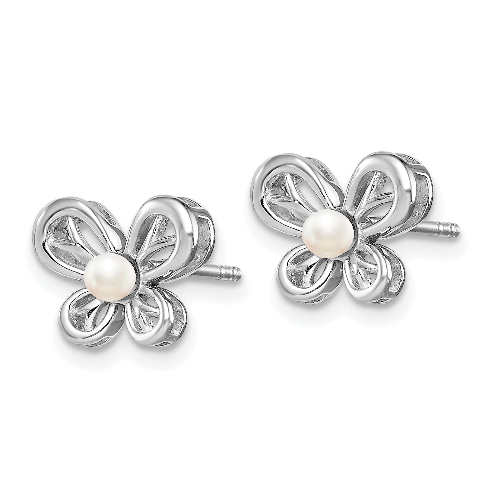 Sterling Silver Rhodium-plated FW Cultured Pearl Earrings