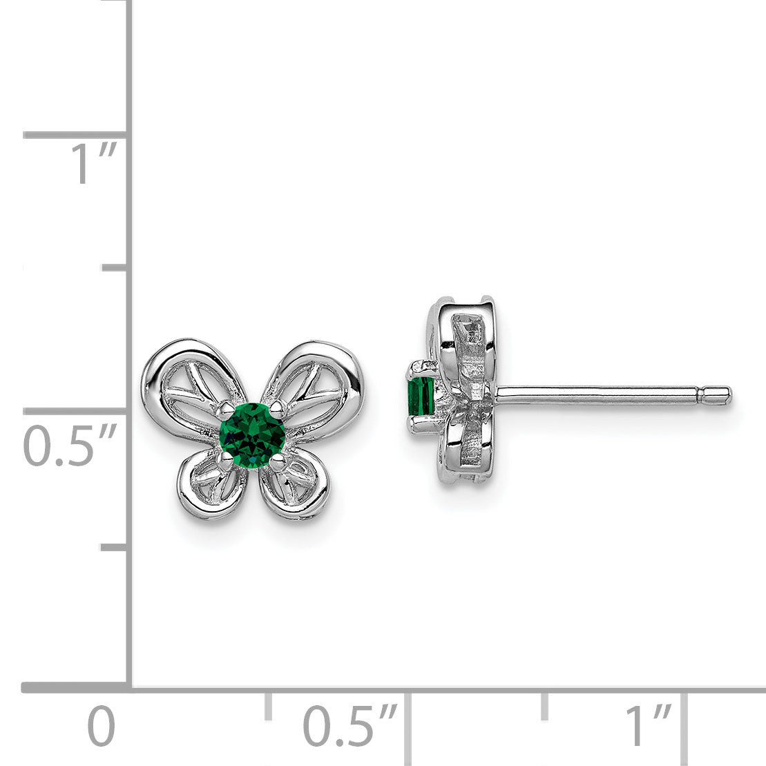 Sterling Silver Rhodium-plated Created Emerald Earrings