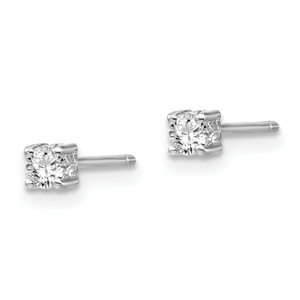 Sophia Jewelers Sterling Silver 3mm White Topaz Stud Earrings, Rhodium-Plated Polished Finish