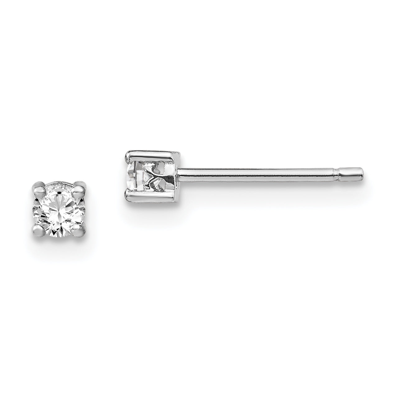 Sterling Silver Rhodium-plated 3mm Round White Topaz Post Earrings Main image
