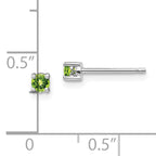 Sterling Silver 3mm Peridot Stud Earrings with Rhodium Finish  August Birthstone
