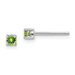 Sterling Silver Rhodium-plated 3mm Round Peridot Post Earrings