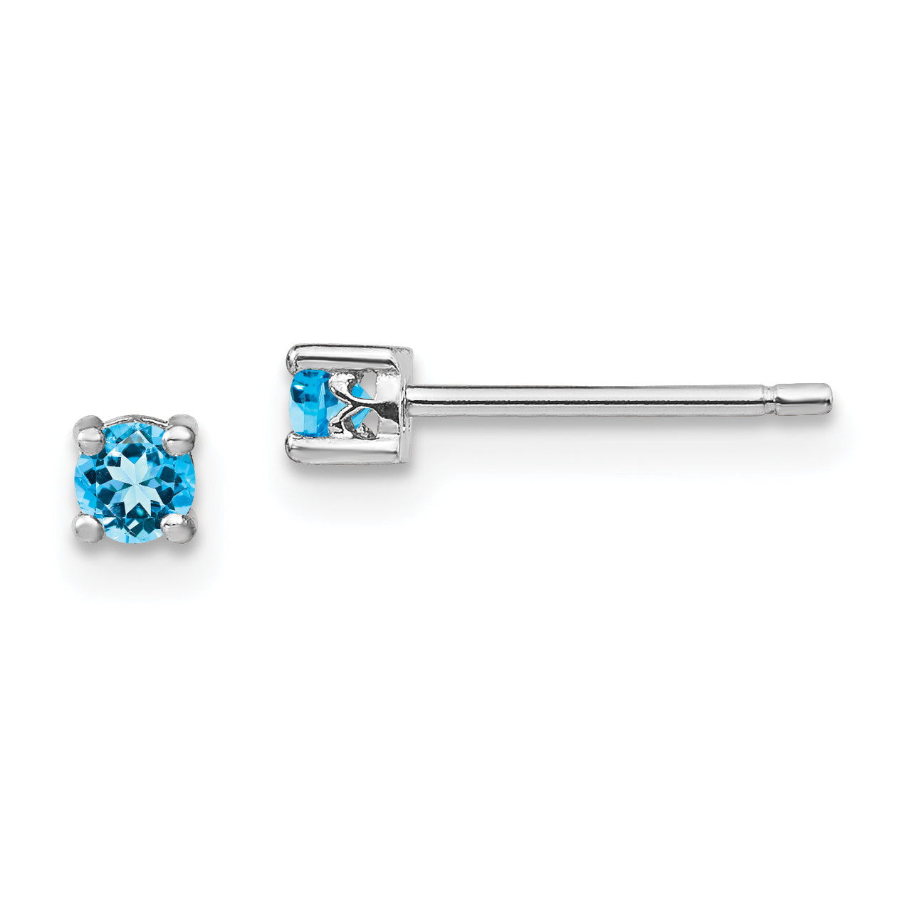 Sterling Silver Rhod-pltd 3mm Round Swiss Blue Topaz Post Earrings Main image